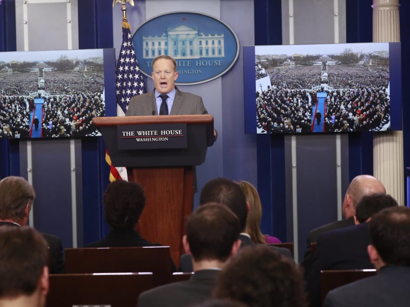 Sean Spicer, the White House press secretary, addressing members of the media. Photo: New York Times