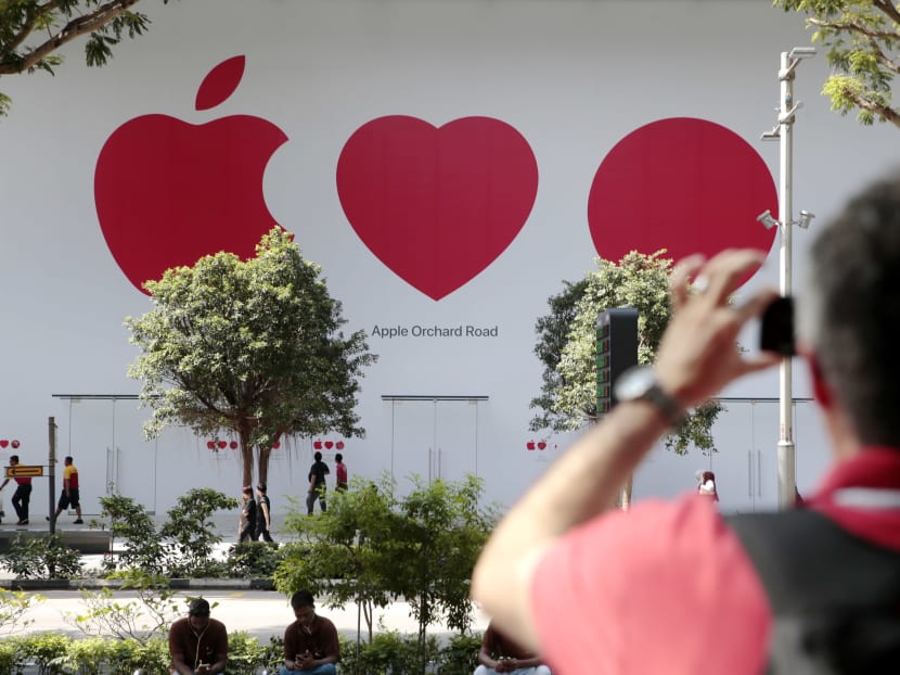 The facade, dubbed  “Apple Loves the Little Red Dot”. Photo: Jason Quah/TODAY