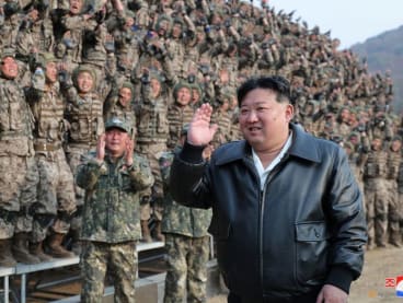 North Korean leader Kim Jong Un attends a military demonstration in North Korea, in this picture released on March 16, 2024 by the Korean Central News Agency. 