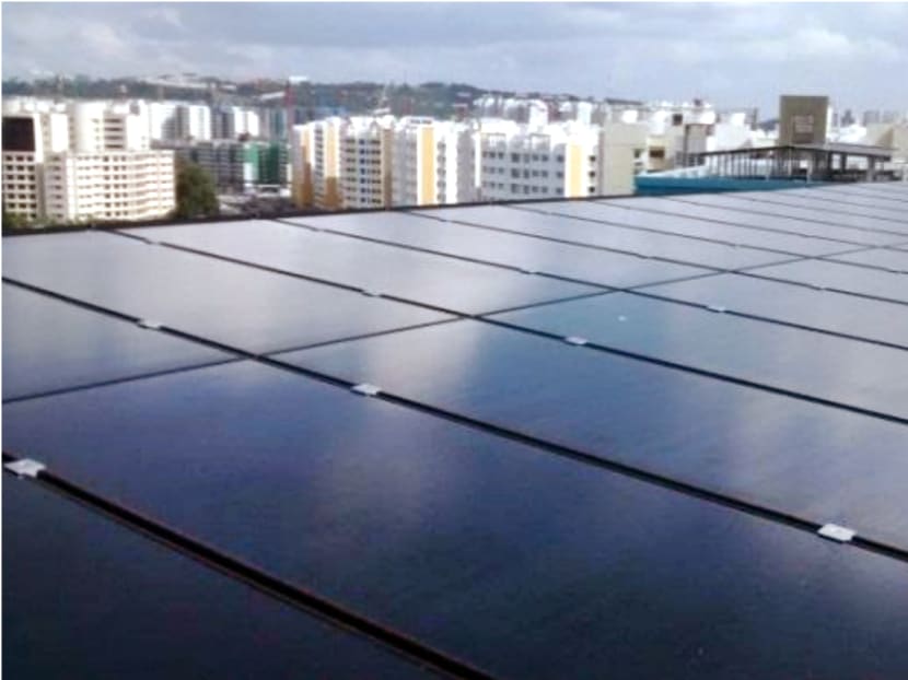 A solar photovoltaic panel being tested at a HDB block in Choa Chu Kang. Photo: HDB and EDB A solar photovoltaic panel being tested at a HDB block in Choa Chu Kang. Photo: HDB and EDB