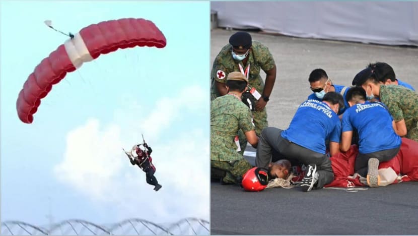 Red Lions parachute team member in stable condition after hard landing at National Day Parade 2022 Red Lions parachute team member in stable condition after hard landing at National Day Parade 2022