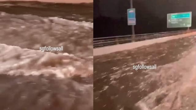 武吉知马快速公路昨晚淹水 快速公路变“河流”