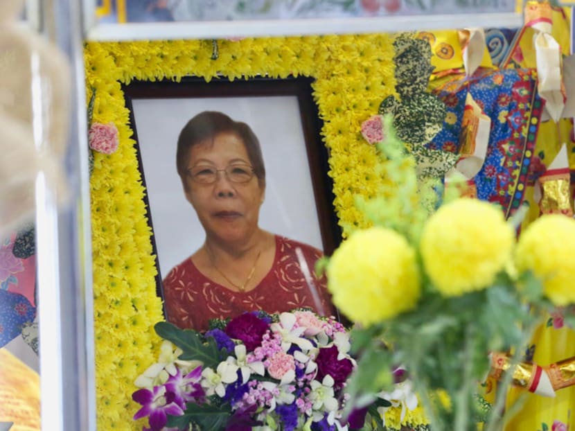 The wake of Ong Bee Eng, 65, held at Block 50, Chai Chee Street. She died on Sept 25, 2019, four days after she was severely injured during a collision with an e-scooter rider.