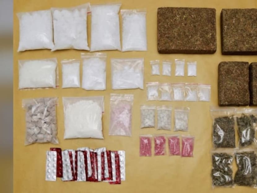 About 9kg illicit drugs were seized from a residential unit around Upper Serangoon Road in a CNB operation on Feb 25, 2022.