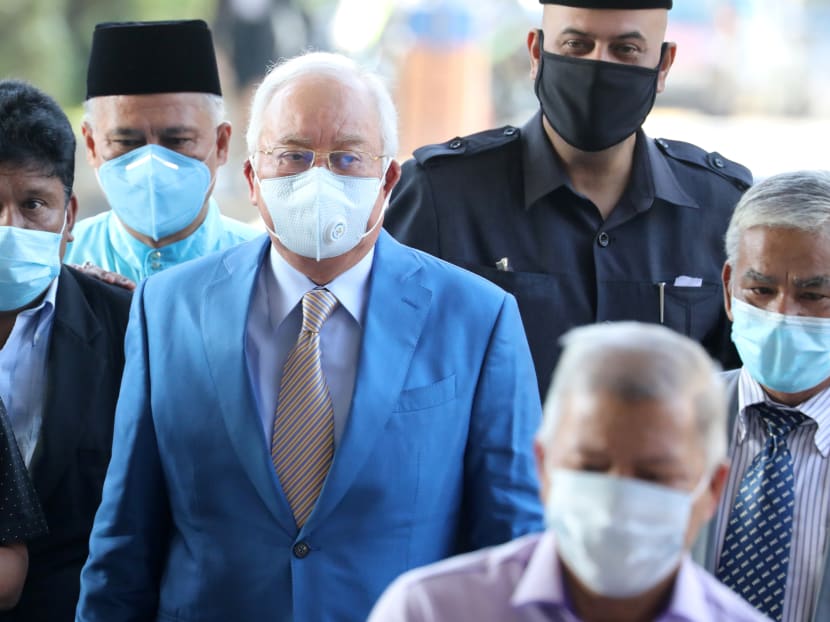 Former Malaysian Prime Minister Najib Razak and his supporters arrive at Kuala Lumpur High Court in Kuala Lumpur, Malaysia, June 1, 2020.