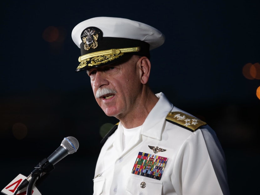 Admiral Scott Swift, commander of the US Pacific Fleet, speaks as he updates reports regarding the mid-sea collision involving the  USS John S McCain warship and a merchant vessel. Photo: Wee Teck Hian/TODAY