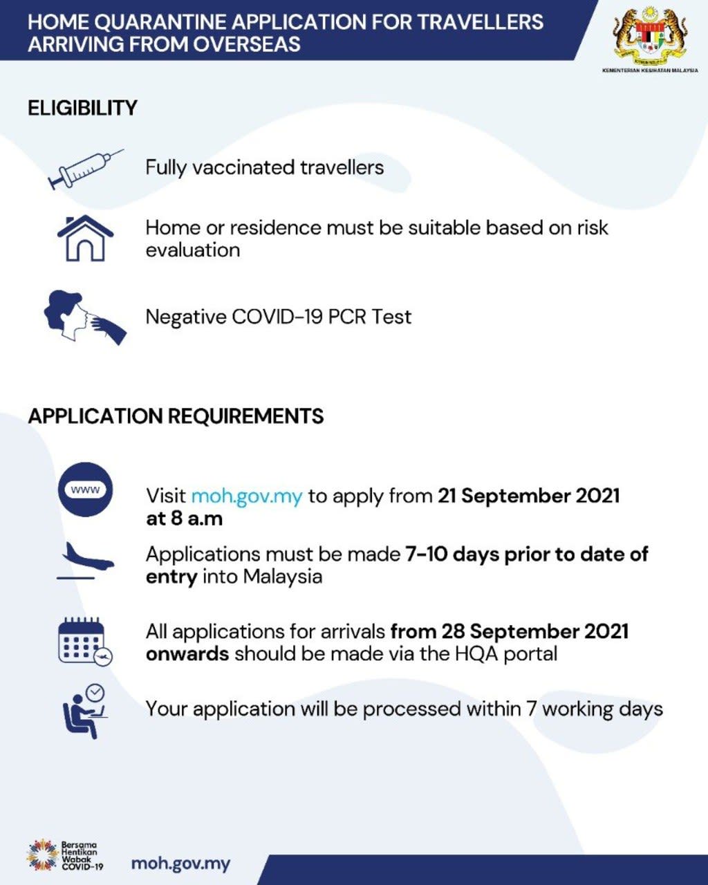 Vaccinated travellers arriving in Malaysia can apply for COVID-19 