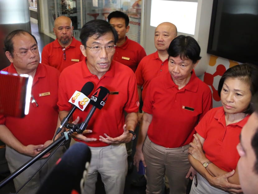 Singapore Democratic Party chief Chee Soon Juan speaking to reporters at a blood donation drive in Dhoby Ghaut on March 14, 2020.