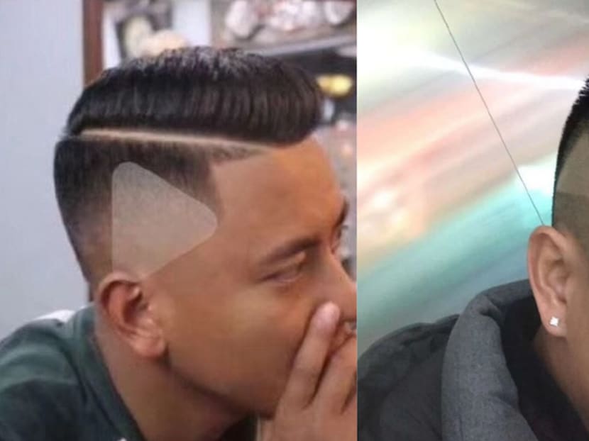 Chinese barber shaves 'play button' triangle into man's head Chinese barber shaves 'play button' triangle into man's head
