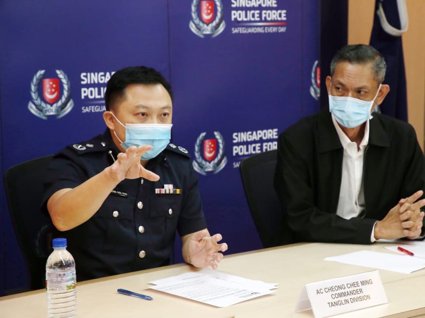 Assistant Commissioner Cheong Chee Ming, commander of Tanglin division, and Deputy Assistant Commissioner of Police Chan Peng Khuan, head investigation at Tanglin division, during a police press conference held on Nov 5, 2020.