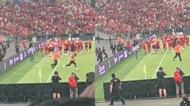 在红军老鹰赛后突冲进场 警方：两名男子正助查
