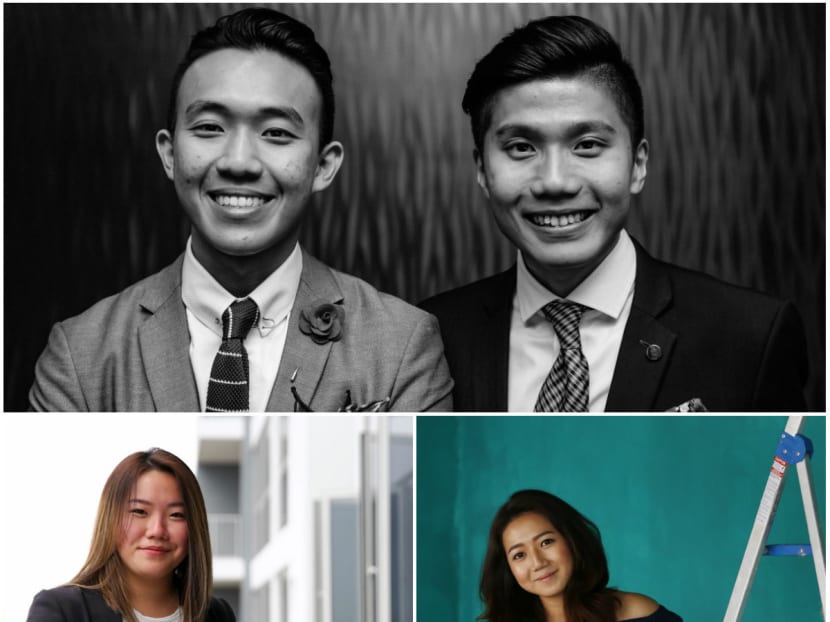 Menswear label Mr Gentleman’s co-founders Jonathan Wong and Gary Ong, Millimeters Design founder Sherlynn Low (left) and Freelancer Tan Yang Er (right). Photos: Isaac Tan, Nuria Ling and Raj Nadarajan/TODAY