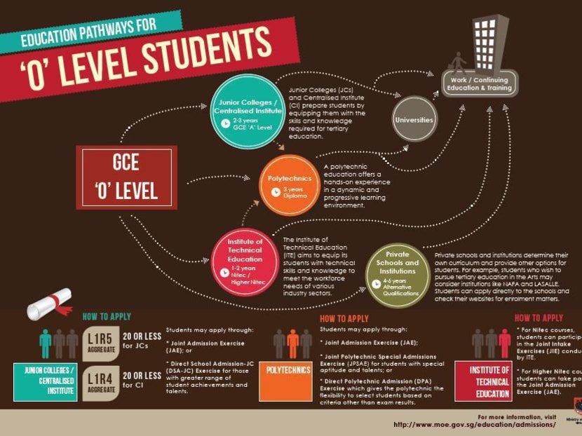 An infographic to illustrate the education pathways for O-Level students on Jan 13, 2014. Photo: Ministry of Education