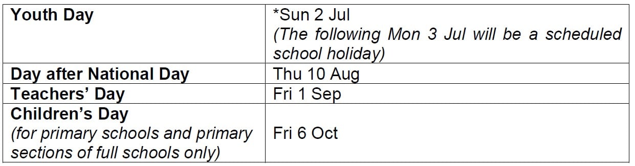 2023 school term for MOE primary and secondary schools, kindergartens