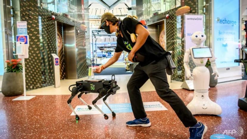 Robot dog hounds Thai shoppers to keep hands coronavirus-free
