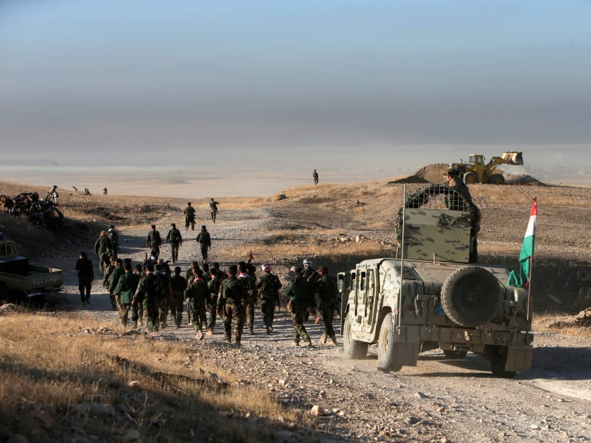 Peshmerga forces advance in the east of Mosul to attack Islamic State militants in Mosul, Iraq on Oct 17, 2016. Photo: Reuters