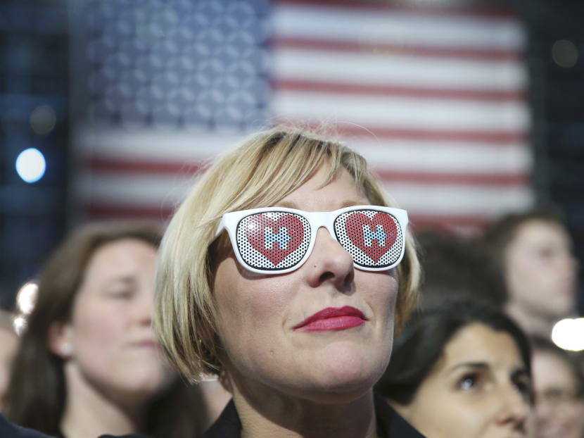 Ms Jill Huennekens of Milwaukee attends Democratic US presidential nominee Hillary Clinton's election night rally the Jacob K Javits Convention Center in New York, on Nov 8, 2016. Photo: Reuters