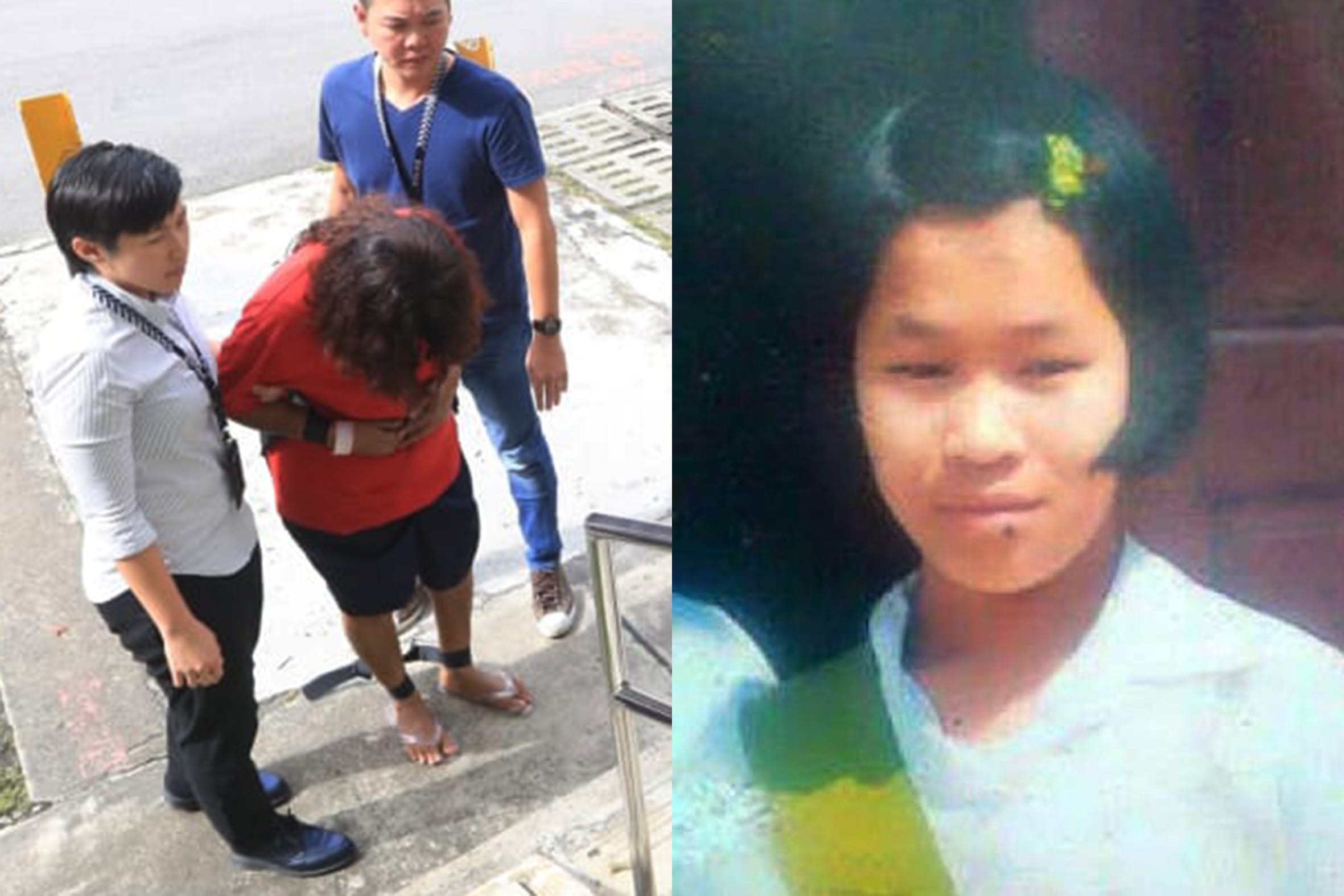 (Left) Prema S Naraynasamy (head bowed), being taken back to the scene of the alleged crime in 2017. (Right) An old photo of Piang Ngaih Don.