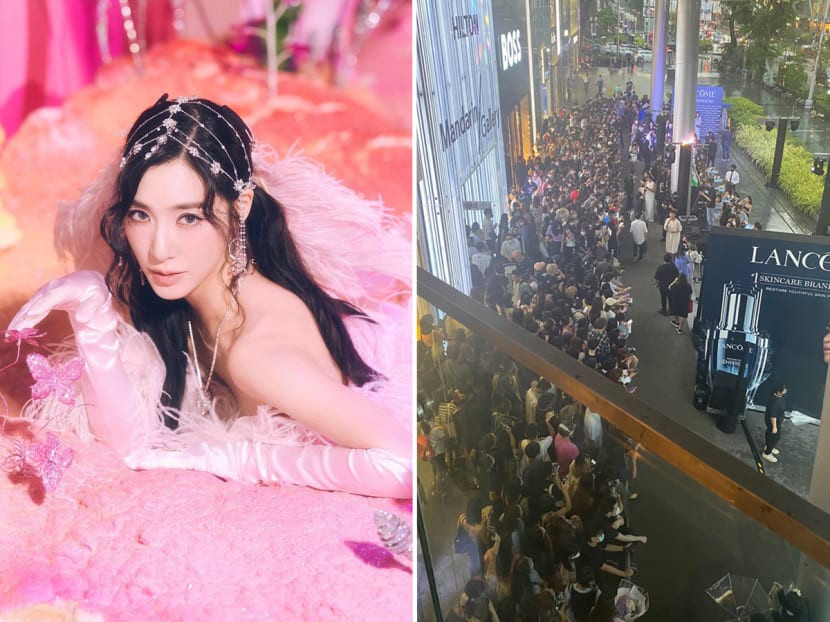 SNSD star Tiffany Young (left) made a guest appearance at a Lancome event on Orchard Road and it drew a large crowd despite the rainy weather on Aug 24, 2022. SNSD star Tiffany Young (left) made a guest appearance at a Lancome event on Orchard Road and it drew a large crowd despite the rainy weather on Aug 24, 2022.