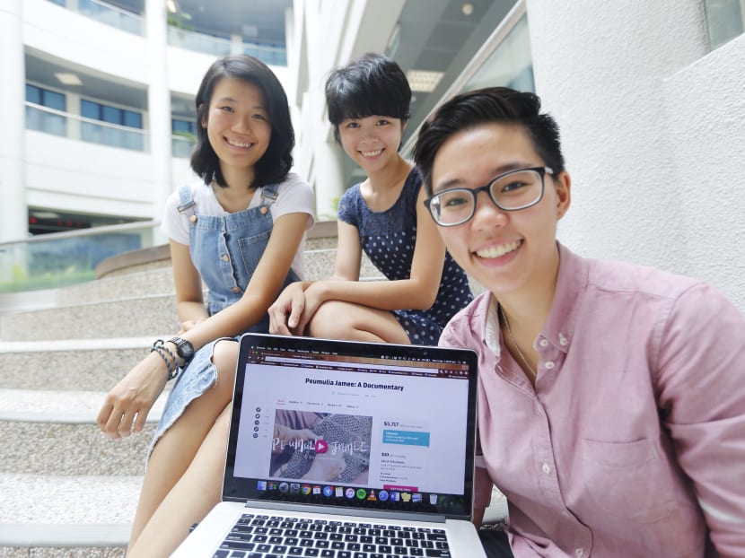 Final year NTU students (from left) Goh Chiew Tong, Jade Han and Clarissa Sih. Photo: Ernest Chua/TODAY
