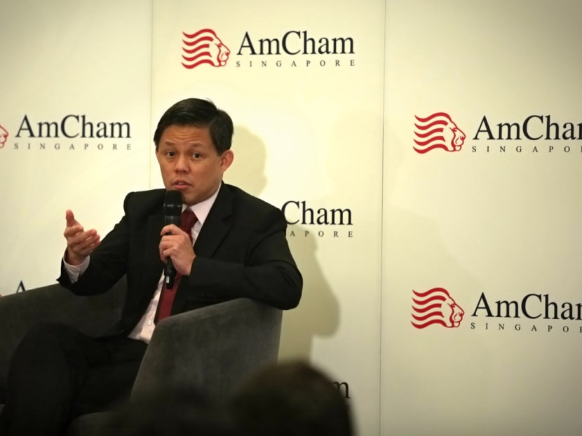 Trade and Industry Minister Chan Chun Sing speaking at the American Chamber of Commerce's Balestier Series.