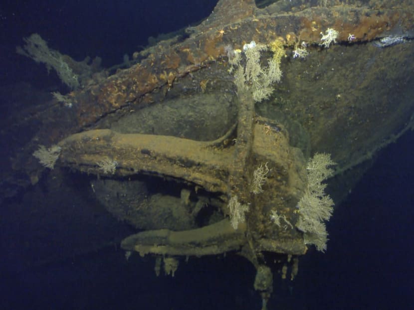 One of two 15-ton anchors on the sunken Japanese warship Musashi, one of the largest battleships ever built, is seen in an undated handout image from a team led by Microsoft co-founder Paul Allen off the coast of the Philippines in the Sibuyan Sea, March 4, 2015. Photo: Reuters