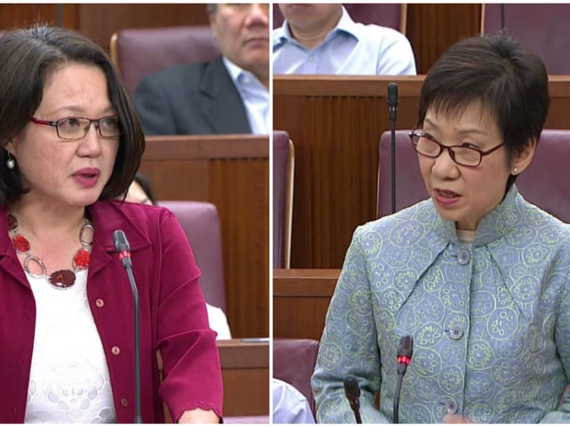 Aljunied GRC Member of Parliament Sylvia Lim (left), in response to Leader of the House Grace Fu, says she did not accuse the Government of being untruthful. Photo: Screencap from Parliament