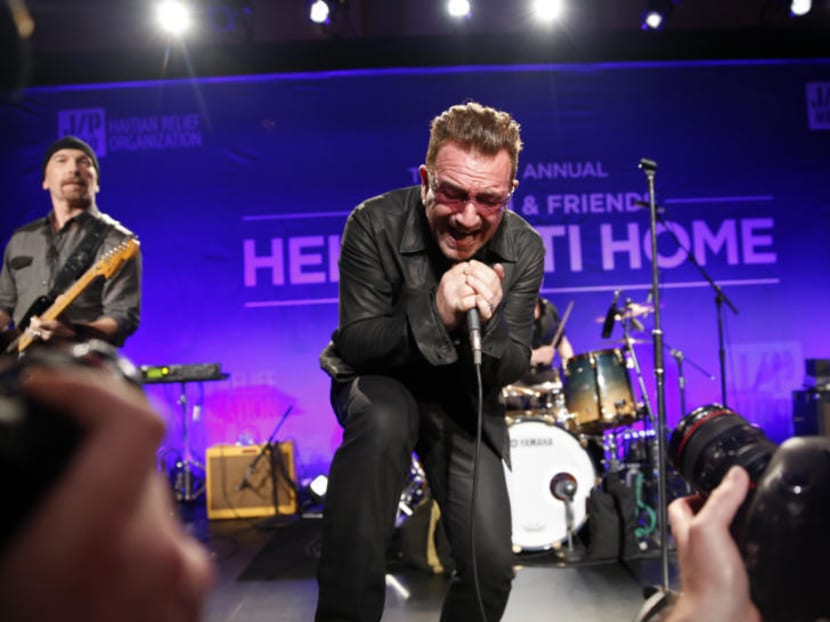Bono performing at the 3rd Annual Sean Penn & Friends HELP HAITI HOME Gala on Jan 11, 2014 at the Montage Hotel in Beverly Hills, California. Photo: AP