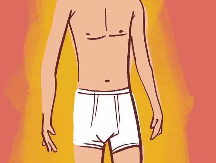 Man in Underwear with Apple Type Body Shape. Male in Trunks with