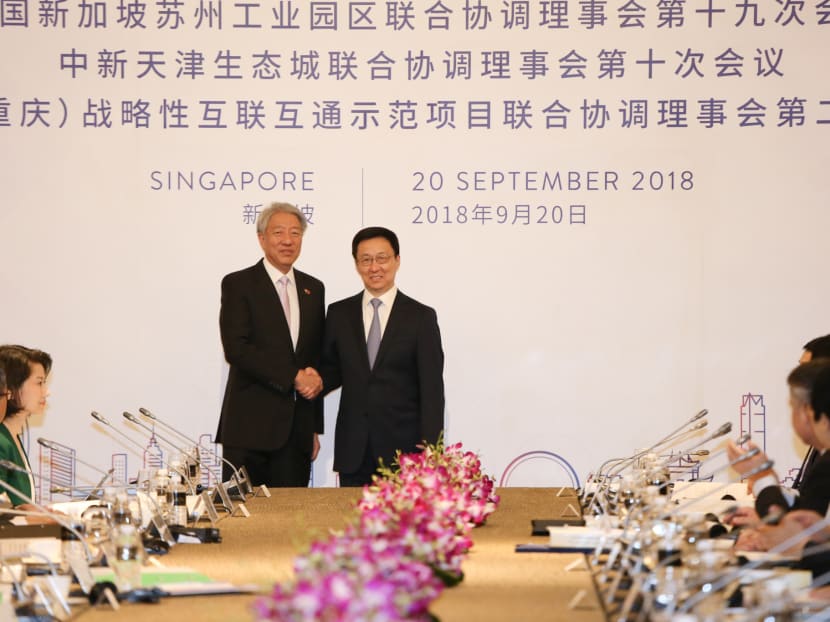 Chinese Vice-Premier Han Zheng is on a three-day visit to Singapore, where he co-chaired the 14th Joint Council for Bilateral Cooperation meeting with Deputy Prime Minister Teo Chee Hean on Thursday (Sept 20).