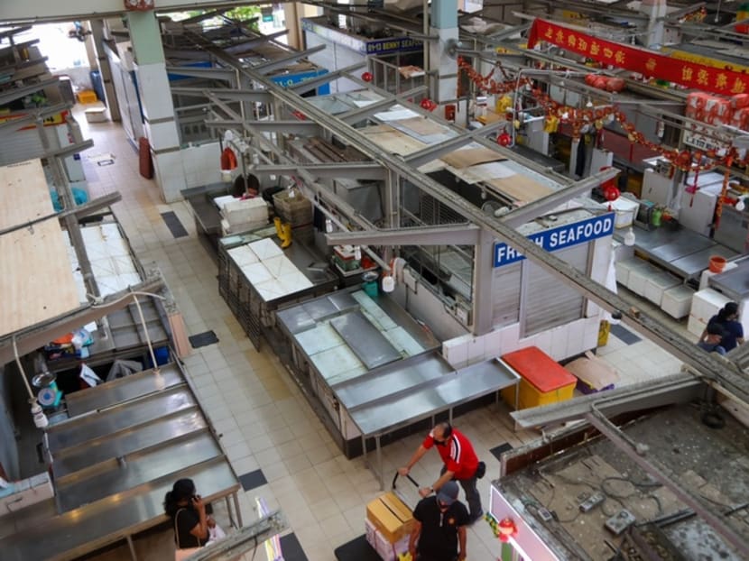 Closed seafood stalls at Tekka Market on July 19, 2021.