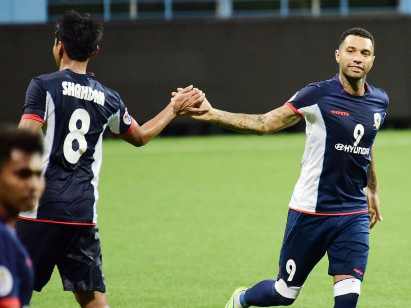 Jermaine Pennant (right) came into the game as a substitute in the 67th minute. He recorded a 100 per cent pass completion rate before curling a kick into the penalty box. Photo: Lim Weixiang