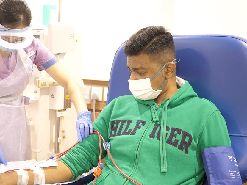 Mr Shashitharen Ambalaka (pictured) undergoing haemodialysis. He is among some of the youngest adult patients admitted to the National Kidney Foundation.