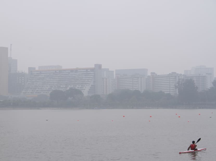 Haze as seen at 3pm today (Oct 1) from the National Stadium. Photo: Daryl Kang/TODAY