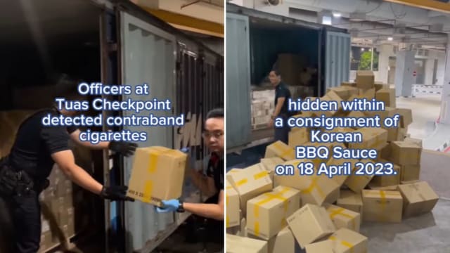 不法分子企图用烧烤酱作掩饰走私漏税香烟入境 被移民局识破