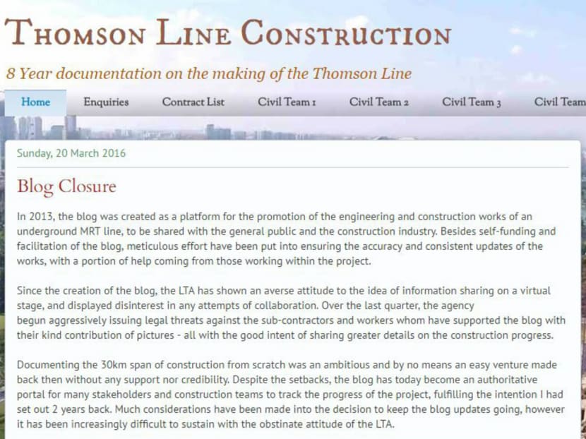 Screenshot of the Thomson Line construction blog.