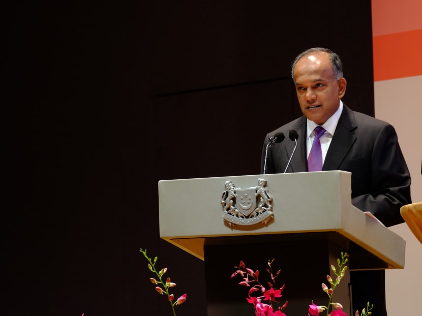 Law and Home Affairs Minister K Shanmugam at the Criminal Law Conference. Photo: The Law Society of Singapore