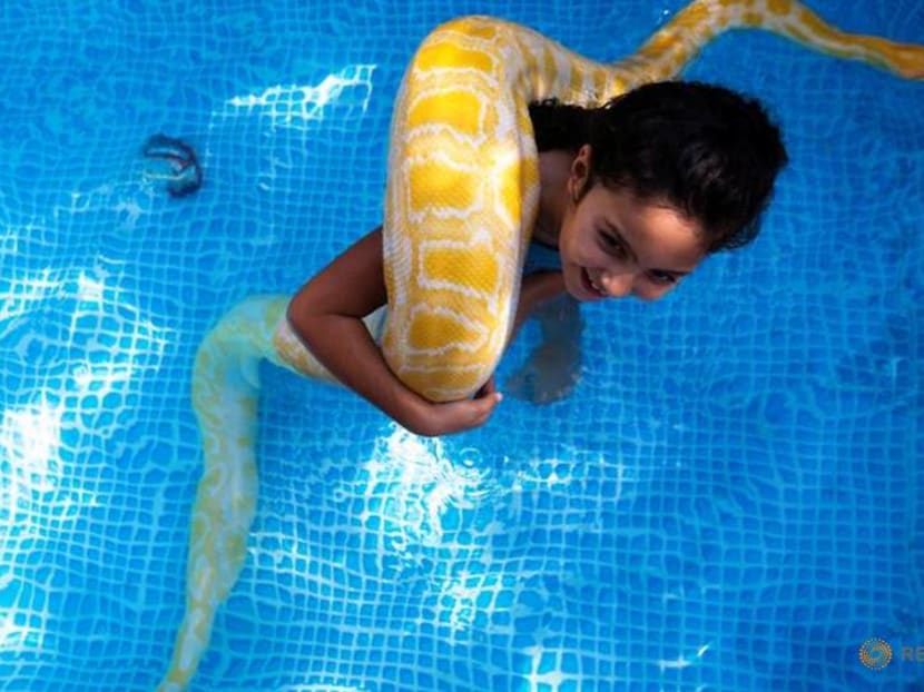 Israeli girl makes a splash with her pet snake Israeli girl makes a splash with her pet snake