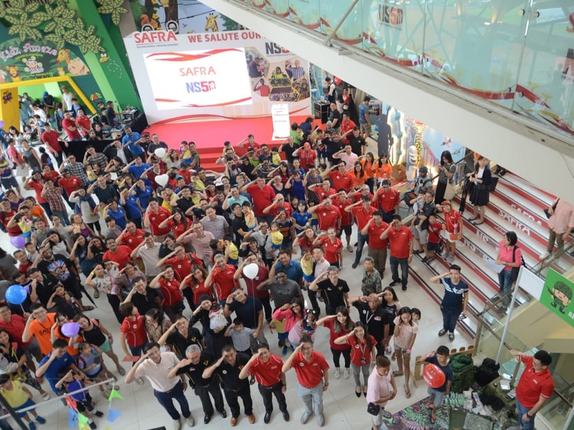 Safra, which kicked off the We Salute Our NSmen campaign on Sunday (June 18) at the two-day Safra Jurong Open House, hopes to amass more than 50,000 salutes by the end of October. Photo: Safra