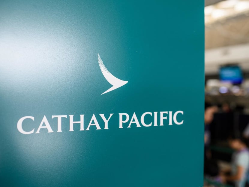 A signage of local flag carrier Cathay Pacific is displayed at Hong Kong's international airport on Aug 24, 2019.