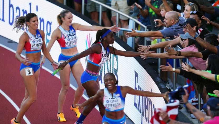 US women shock Jamaican superstars to win 4x100m relay US women shock Jamaican superstars to win 4x100m relay