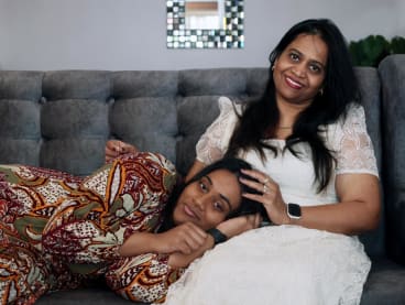 Ms Angelitha Jayaraj (left) and her mother, Mdm Sujatha Philominraj, at their home on April 28, 2024. 