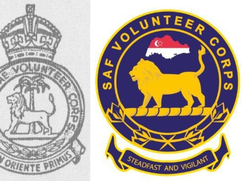 The new SAF Volunteer Corps logo (right) next to the previous volunteer force's logo. Photo: Dr Ng Eng Hen' Facebook Page