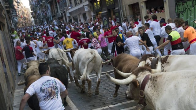 西班牙奔牛节悲剧 红衣男被公牛刺穿动脉致死