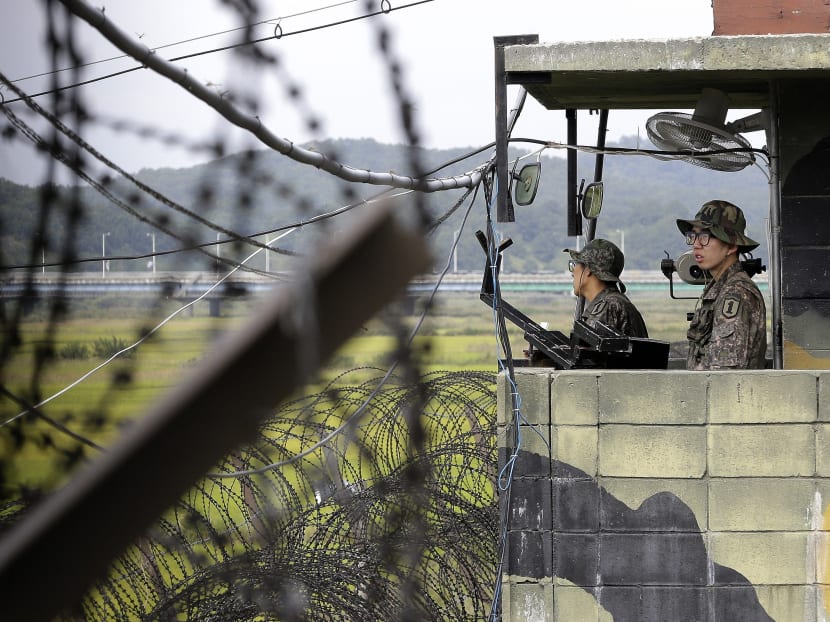 South Korean army soldiers stand guard at a military check point at the Imjingak Pavilion near the border village of Panmunjom, which has separated the two Koreas since the Korean War. Photo: AP