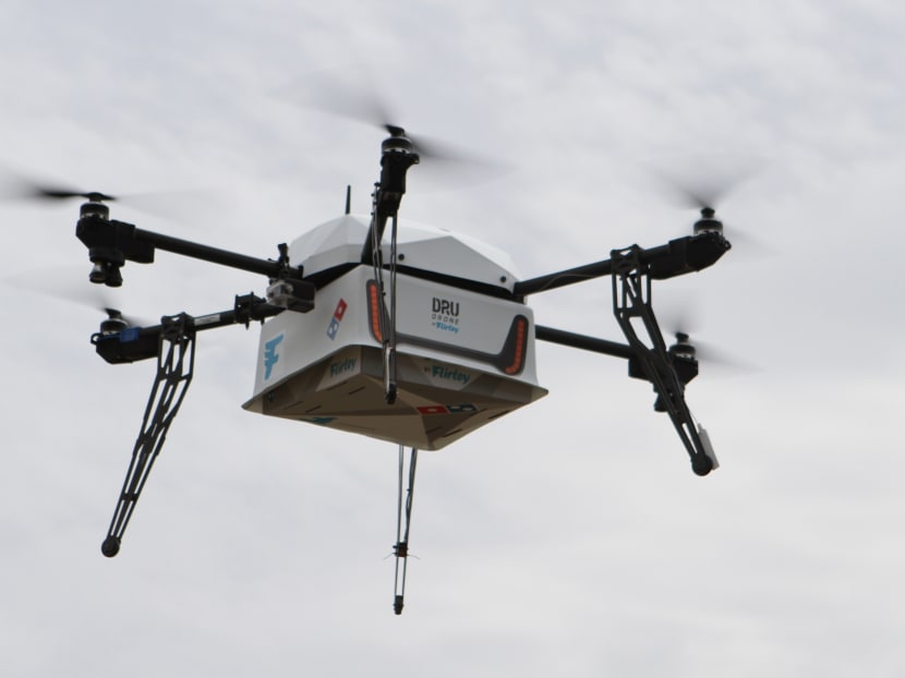 A drone designed to deliver pizzas in flight in Whangaparaoa. Photo: Domino's Pizza vid AFP