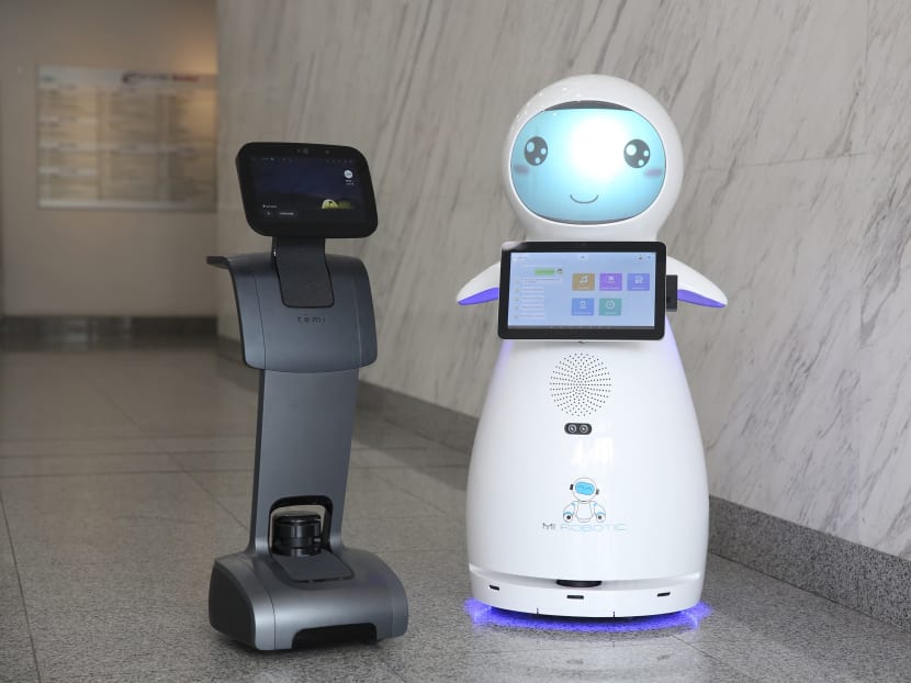 Robots Temi (left) and Snow are equipped to help out with a range of tasks and could soon take their place in Singapore preschool centres and nursing homes for senior citizens. Robots Temi (left) and Snow are equipped to help out with a range of tasks and could soon take their place in Singapore preschool centres and nursing homes for senior citizens.
