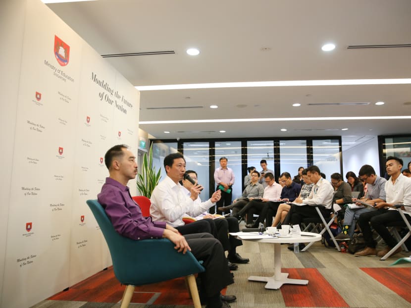 With the removal of one mid-year examination in every two-year block, teachers will not need to rush through the syllabus, said Mr Ong, seen here at a press briefing on Friday (Sept 28). With the removal of one mid-year examination in every two-year block, teachers will not need to rush through the syllabus, said Mr Ong, seen here at a press briefing on Friday (Sept 28).