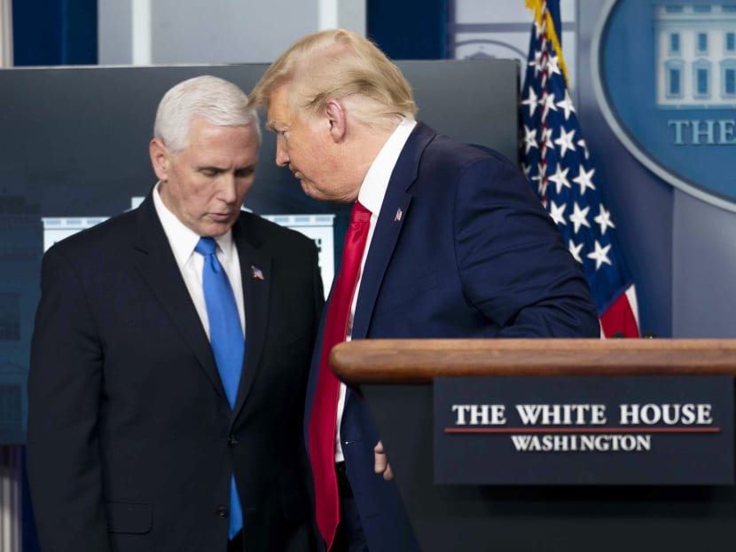 US President Donald Trump, and Vice President Mike Pence, at the conclusion of a news conference on the coronavirus at the White House in Washington on April 6, 2020.