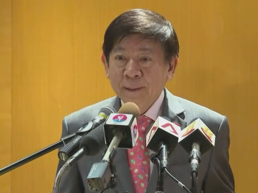 Singapore Transport Minister Khaw Boon Wan speaking at a press conference held with his Malaysian counterpart Anthony Loke on April 8, 2019.